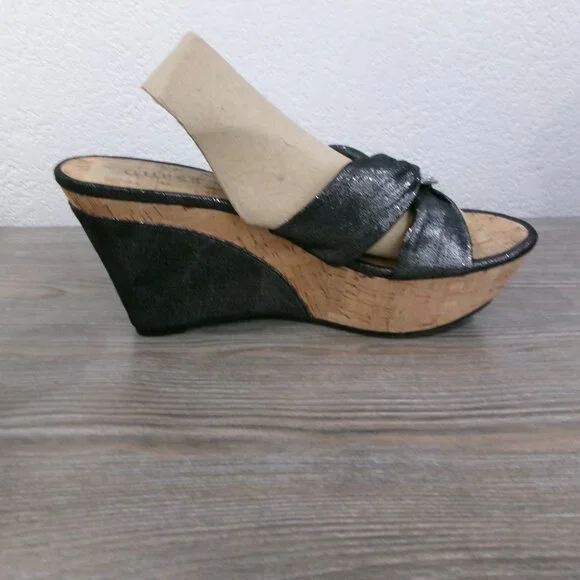 Near New GUESS Balasi Shimmery Black Silver Rhinestone Wedge Platform Shoes 9.5 - Picture 5 of 16